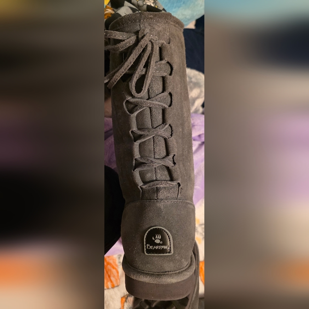 BearPaw Lace-Up fuzzy Boots